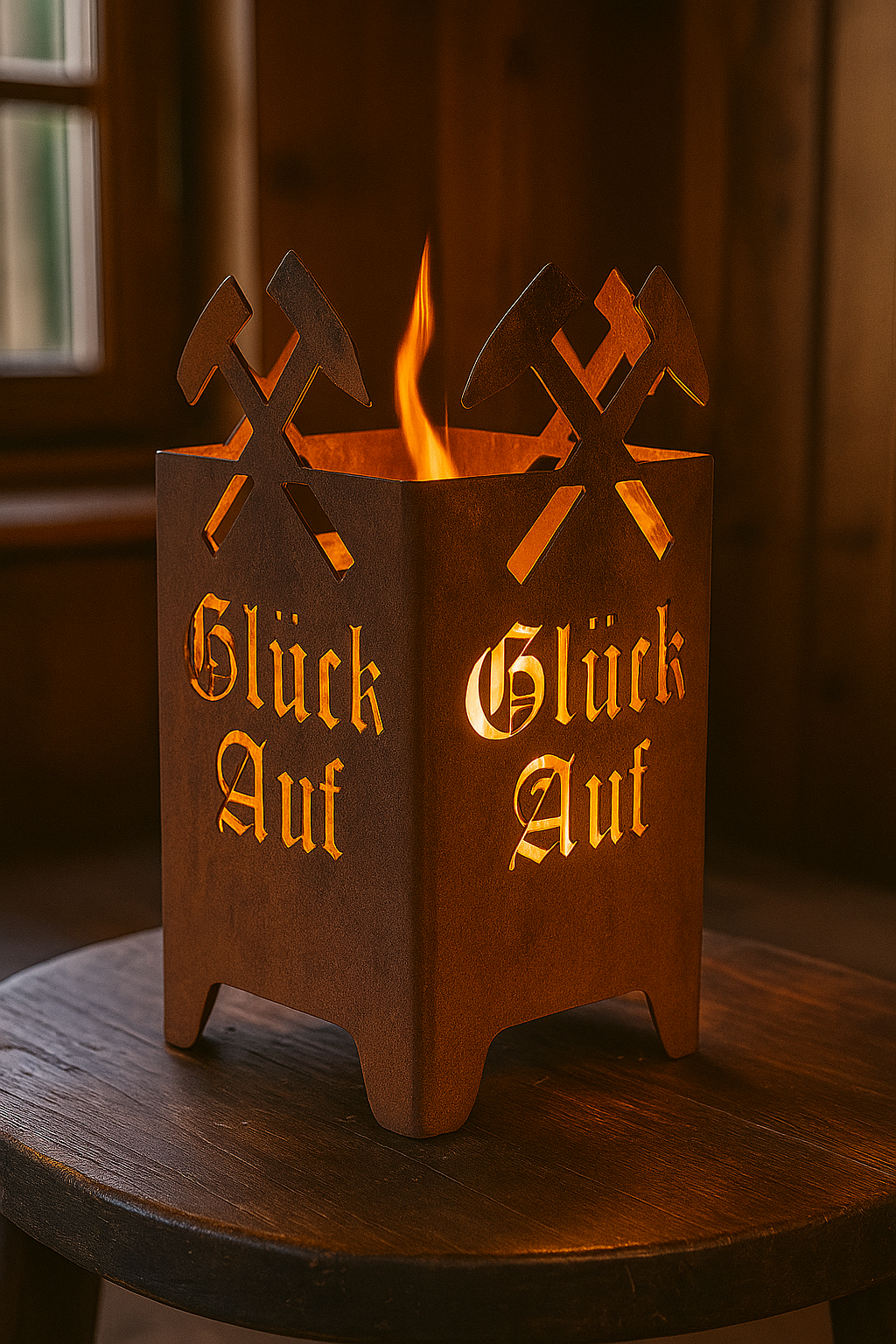 Mini - Feuerkorb Glück Auf  inkl. Partylicht